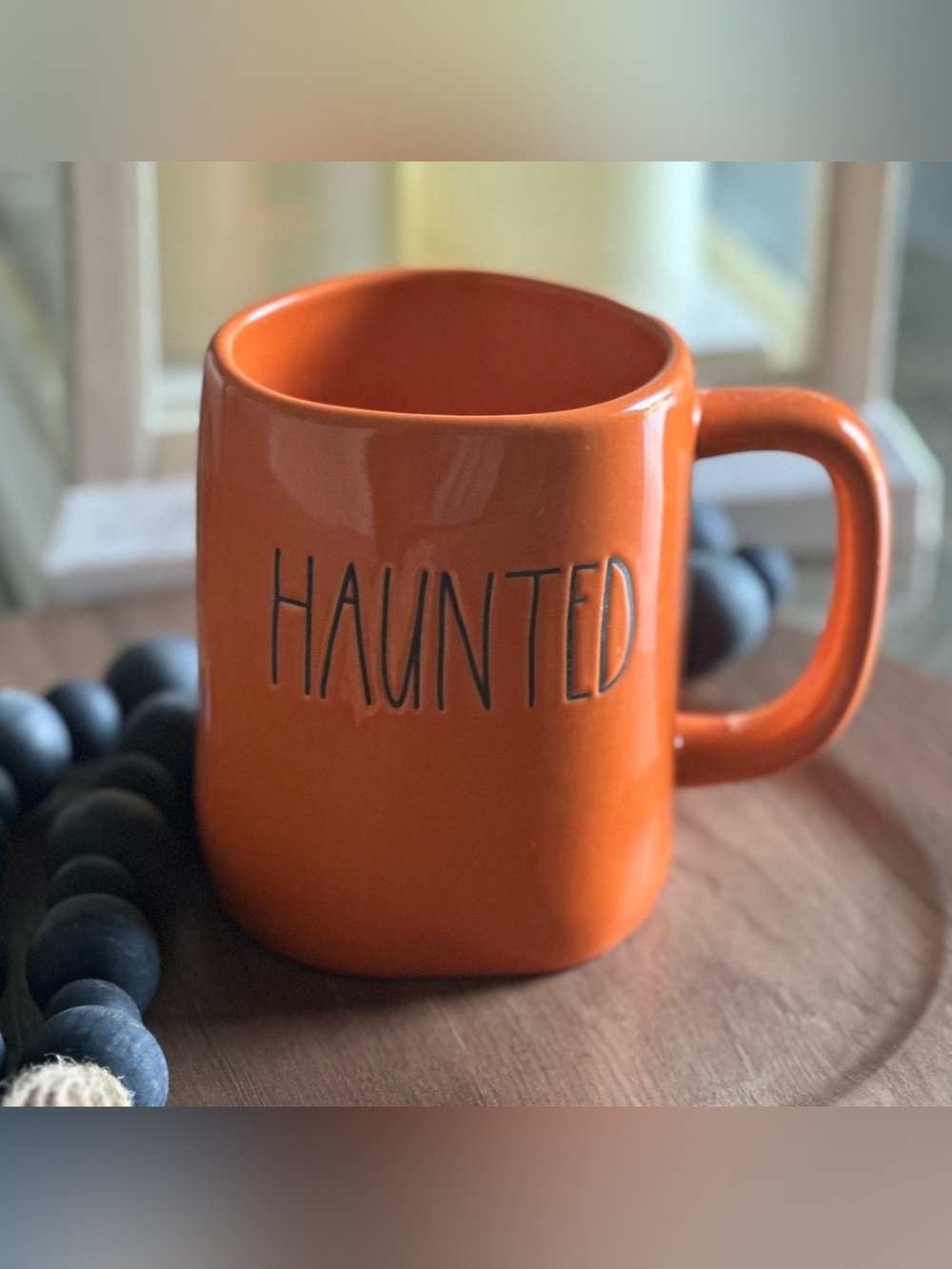 Rae Dunn Haunted Halloween Orange Farmhouse Coffee Tea Mug EUC